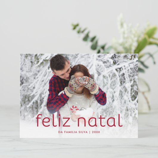 シンプルおよびおもしろいの赤| Felizの出生のクリスマスの写真 シーズンカード (スタンド正面)