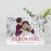 シンプルおよびおもしろいの赤| Joyeux Noelのクリスマスの写真 シーズンカード (スタンド正面)