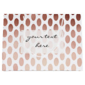 シンプルおよびゆとりのばら色の金ゴールドの水玉模様パターン ラージペーパーバッグ (正面)