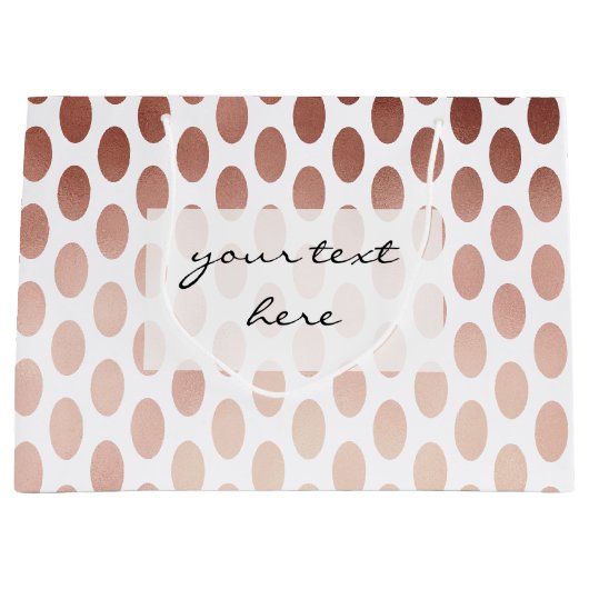 シンプルおよびゆとりのばら色の金ゴールドの水玉模様パターン ラージペーパーバッグ (正面)