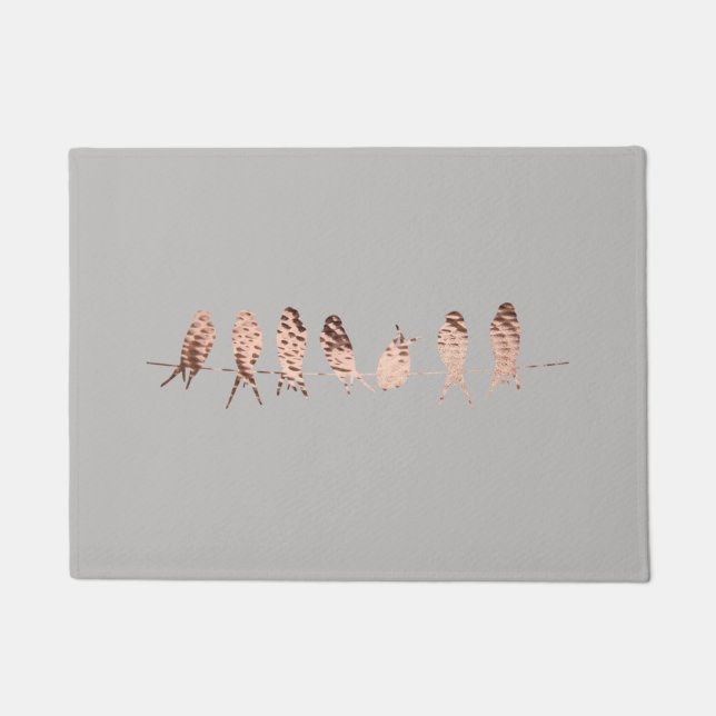 シンプルおよびモダンな灰色およびフェイクな銅の鳥 ドアマット (正面)