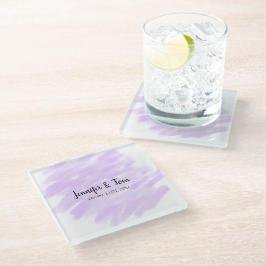 シンプルおミニマル名前を追加するカスタム結婚式unity ガラスコースター (アングル)