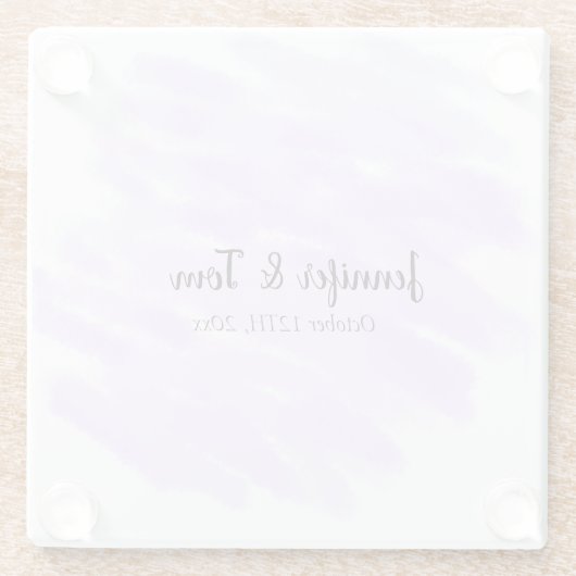 シンプルおミニマル名前を追加するカスタム結婚式unity ガラスコースター (裏面)