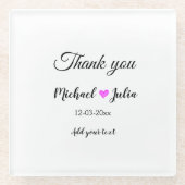 シンプルおミニマル感謝していさん名前ハートグリッター ガラスコースター (正面)