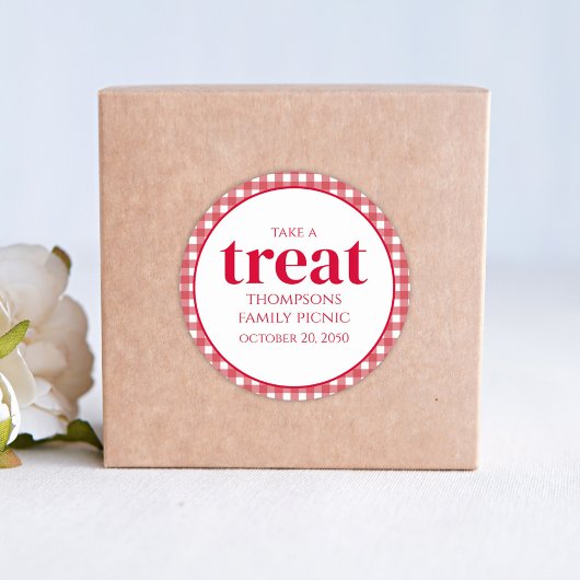 シンプルお気に入りモダンレッドジンガムピクニックトリート ラウンドシール