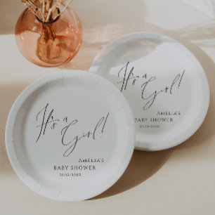 シンプルお洒落ニュートラル女の子だ！赤ちゃんシャワー ペーパープレート