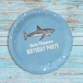 シンプルお洒落プールパーティーシャーク青海 ペーパープレート