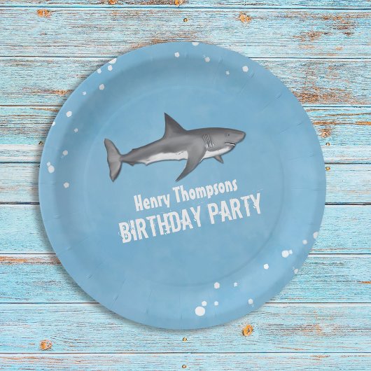 シンプルお洒落プールパーティーシャーク青海 ペーパープレート
