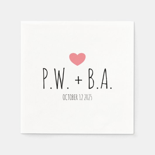 シンプルお洒落モノグラムのハート結婚s スタンダードカクテルナプキン (正面)