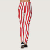 シンプルお洒落可愛いミニマリスト赤ストライプの白 レギンス (裏面)