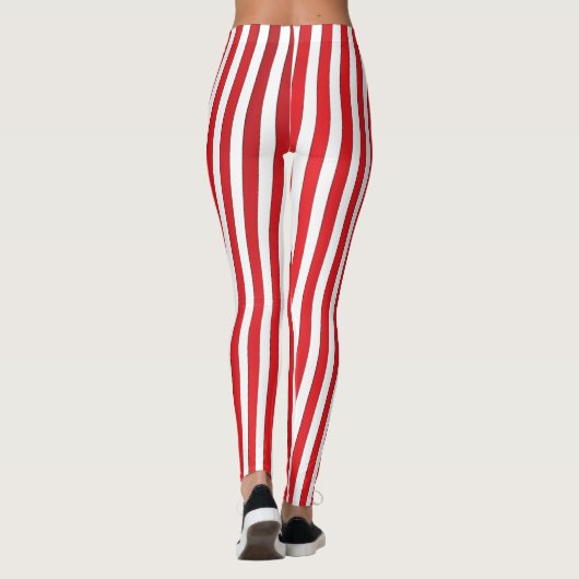 シンプルお洒落可愛いミニマリスト赤ストライプの白 レギンス (裏面)
