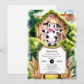 シンプルお洒落牛誕生日 招待状 (正面/裏面)