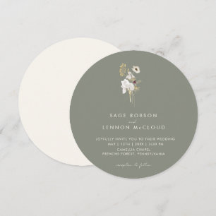 シンプルお洒落花 Sage Green Circle 招待状