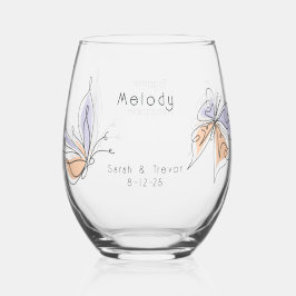 シンプルお洒落蝶サンゴとバイオレット ステムなしワイングラス
