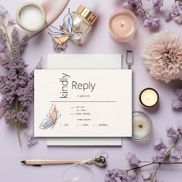 シンプルお洒落蝶サンゴとバイオレット 出欠カード