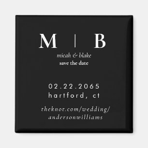 シンプルお洒落Monogram B/W結婚式の日付の保存 マグネット
