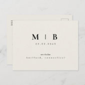 シンプルお洒落Monogram Beige日付を保存結婚する ポストカード (正面/裏面)
