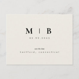 シンプルお洒落Monogram Beige日付を保存結婚する ポストカード