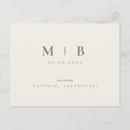 シンプルお洒落Monogram Cream Save the Date 結婚's 案内ポストカード