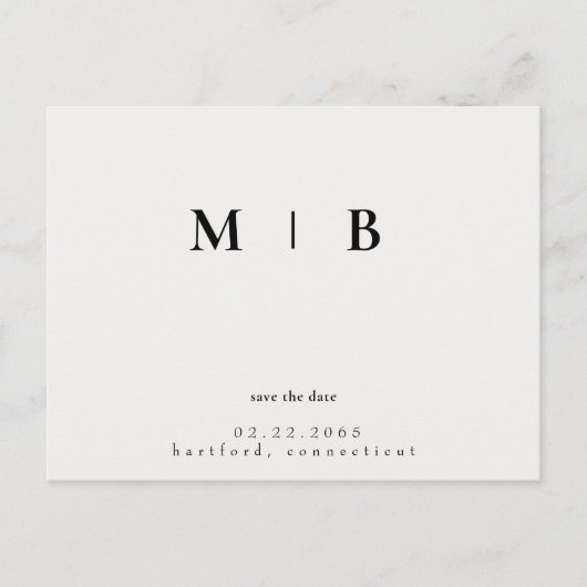 シンプルお洒落Monogram Cream Save the Date 結婚's 案内ポストカード (正面)