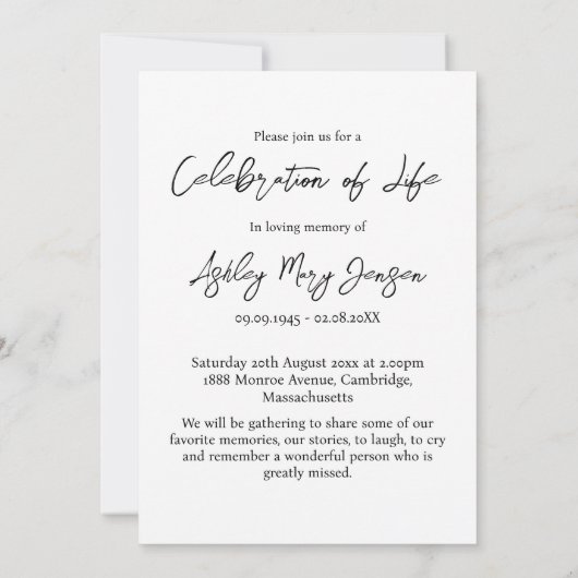 シンプルお祝い生写真の葬儀 招待状 (裏面)