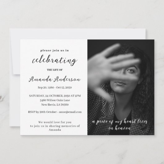 シンプルお祝い生涯記念葬儀写真 招待状 (正面)