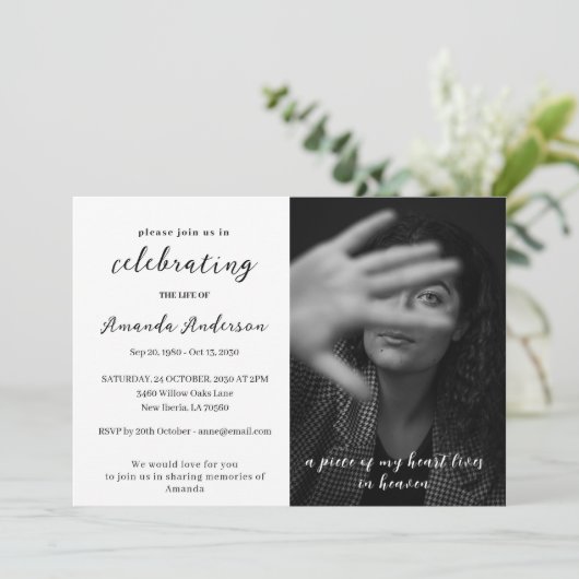 シンプルお祝い生涯記念葬儀写真 招待状 (スタンド正面)
