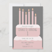 シンプルお誕生日ケーキとパーティーキャンドルピンク 招待状 (正面)