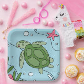 シンプルかわいいウミガメのキッズパーティー ペーパープレート (パーティー)