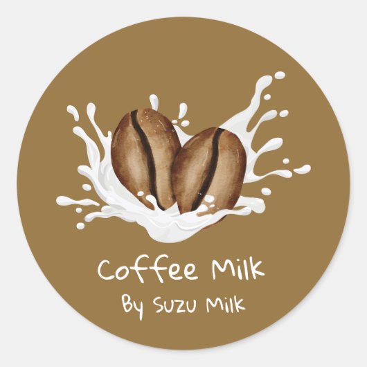 シンプルかわいいコーヒー牛乳ラベル ラウンドシール (正面)