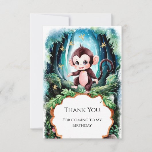 シンプルかわいいサル誕生日 サンキューカード (正面)