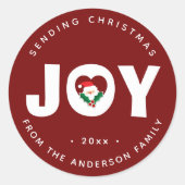 シンプルかわいいサンタ&ホリーベリークリスマスジョイ ラウンドシール (正面)