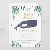 シンプルかわいいシーホエールニュートラルベビーシャワー 招待状 (正面/裏面)