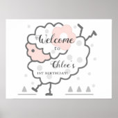 シンプルかわいいジャンピングラム1stバースデーウェルカムサイン ポスター (正面)