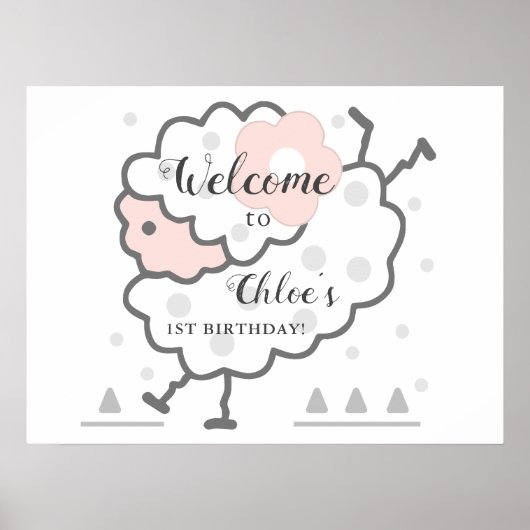 シンプルかわいいジャンピングラム1stバースデーウェルカムサイン ポスター (正面)