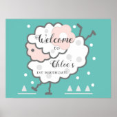 シンプルかわいいジャンプ子羊1stバースデーシアンウェルカム ポスター (正面)