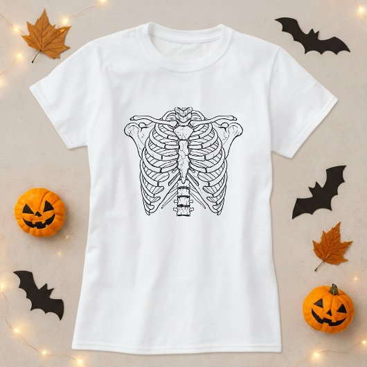 シンプルかわいいスケルトンの胸肋骨 Tシャツ