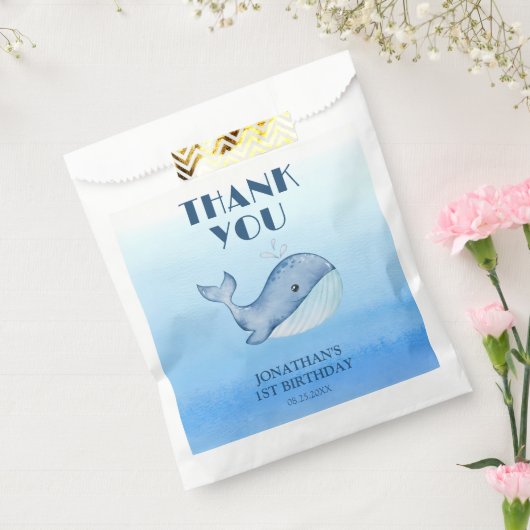 シンプルかわいいホエールブルー海誕生日ありがとう フェイバーバッグ (封をした状態)