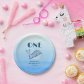 シンプルかわいいホエールブルー海1日 ペーパープレート (パーティー)