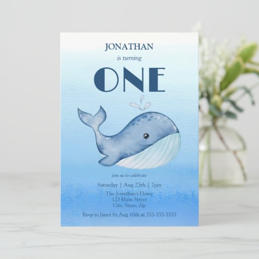 シンプルかわいいホエールブルー海1日 招待状 (スタンド正面)