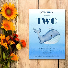 シンプルかわいいホエールブルー海2nd誕生日 招待状