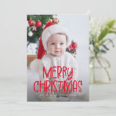シンプルかわいいメリークリスマス1枚の写真レッド シーズンカード (スタンド正面)