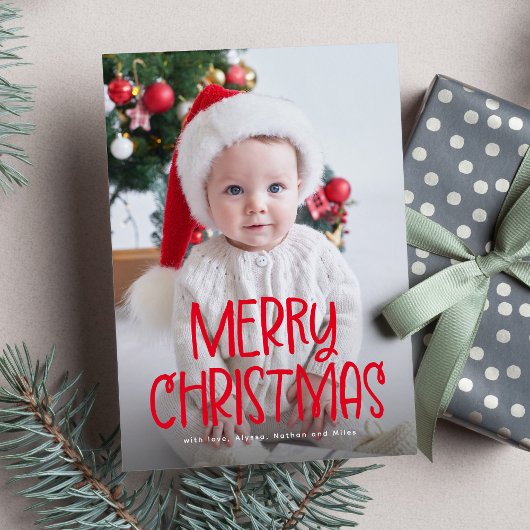 シンプルかわいいメリークリスマス1枚の写真レッド シーズンカード