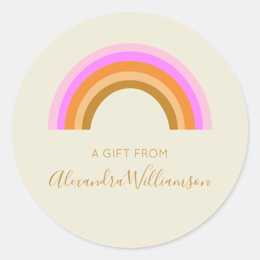 シンプルかわいいレトロレインボーパーソナライズされたギフト ラウンドシール (正面)