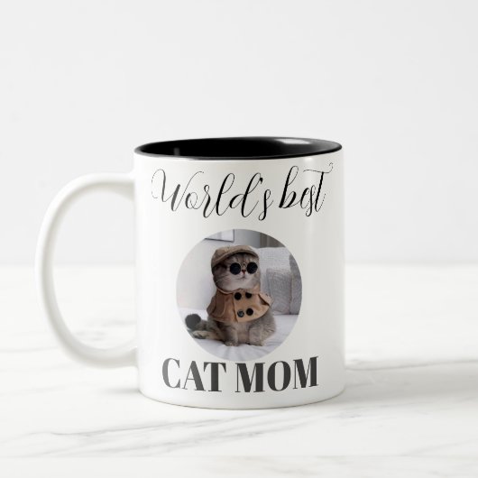 シンプルかわいいワールドの猫のマ最高のマの写真 ツートーンマグカップ (左)