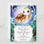 シンプルかわいい亀の赤ちゃんシャワー 招待状 (正面)