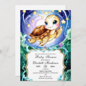 シンプルかわいい亀の赤ちゃんシャワー 招待状 (正面/裏面)