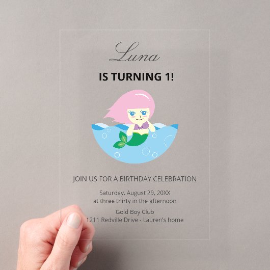 シンプルかわいい人魚の女王の誕生日 アクリル招待状 (インサイチュ (ポータブル))