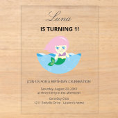 シンプルかわいい人魚の女王の誕生日 アクリル招待状 (正面)