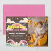 シンプルかわいい女の子フォトユニコーンファースト誕生日ベビー 招待状 (正面/裏面)